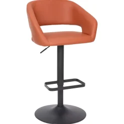 Erik Contemporary Cognac Vinyl Adjustable Height Barstool with Rounded Mid-Back and Black Base