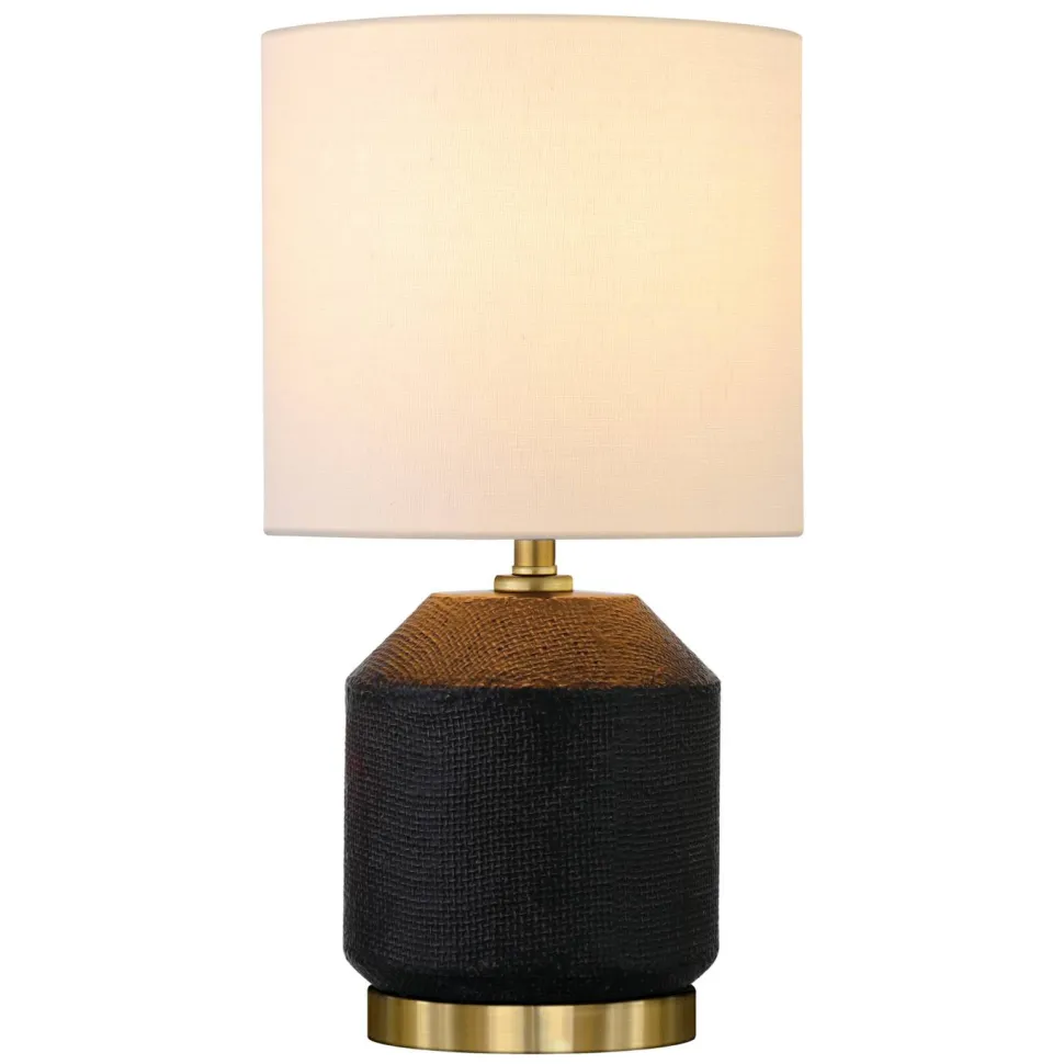 Esther 15" Tall Textured Ceramic Mini Lamp with Fabric Shade in Matte Black/Antique Brass/White