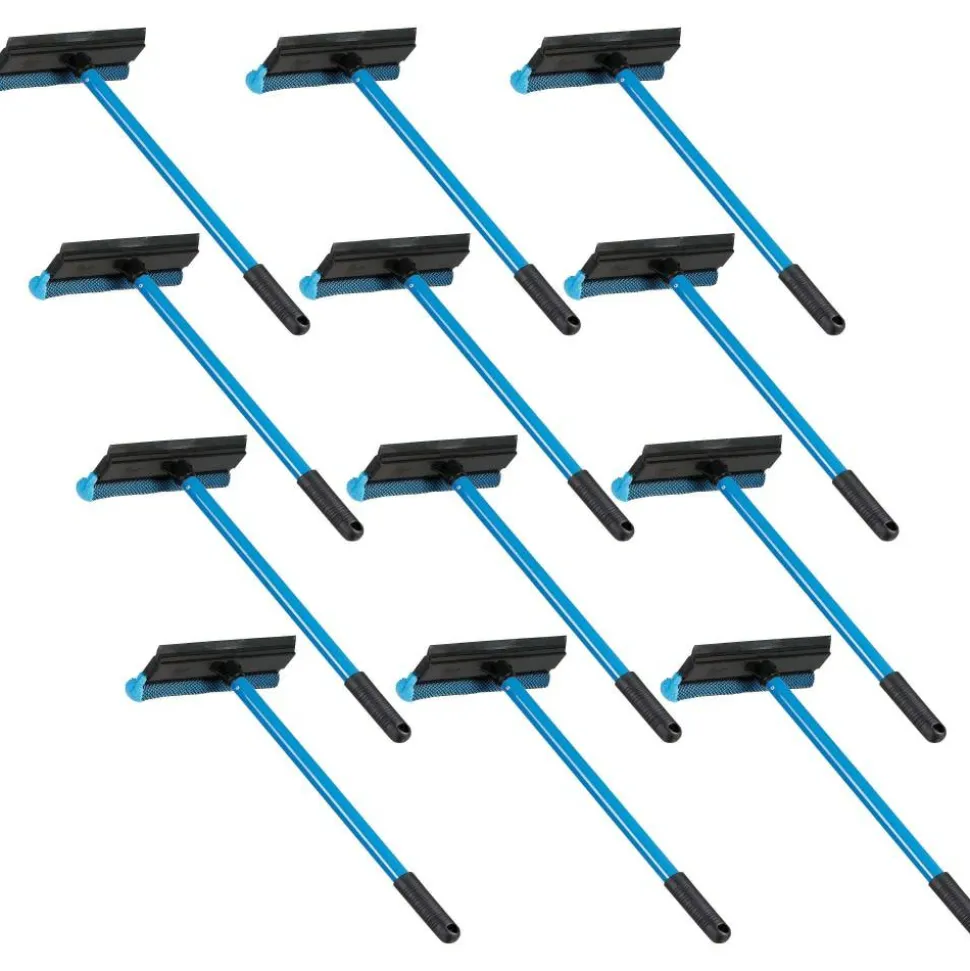 Ettore Auto Squeegee Scrubber - 8" Rubber Blade - 16" Aluminum Handle - Durable, Streak-free, Lightweight - Blue - 12 / Carton