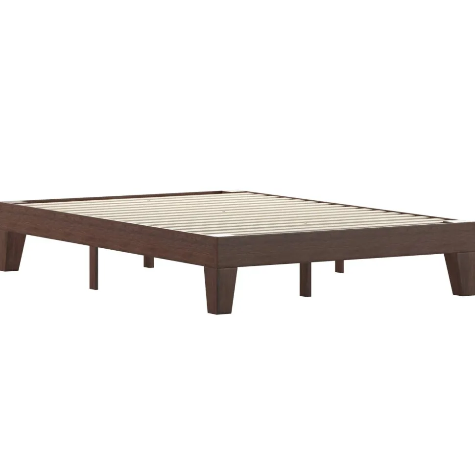Evelyn Walnut Finish Wood Full Platform Bed with Wooden Support Slats, No Box Spring Required