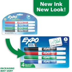 EXPO 2 Low-Odor Dry-Erase Markers, Fine Point, Assorted Colors, Pack Of 4