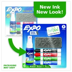 EXPO Low-Odor Dry Erase Marker Starter Set, Broad Chisel Tip, Assorted Colors, 4/Set