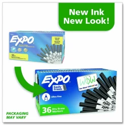EXPO Low-Odor Dry Erase Marker Office Value Pack, Extra-Fine Bullet Tip, Black, 36/Pack