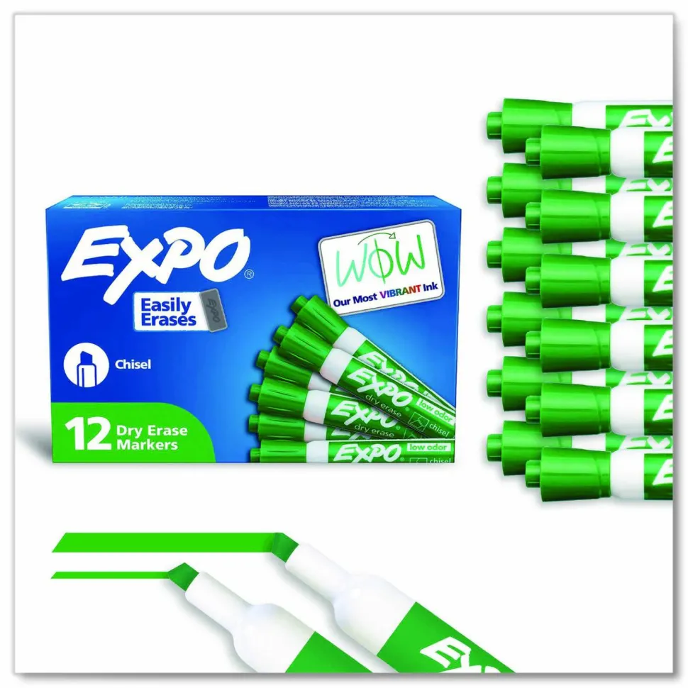 EXPO Low-Odor Dry-Erase Marker, Broad Chisel Tip, Green, Dozen