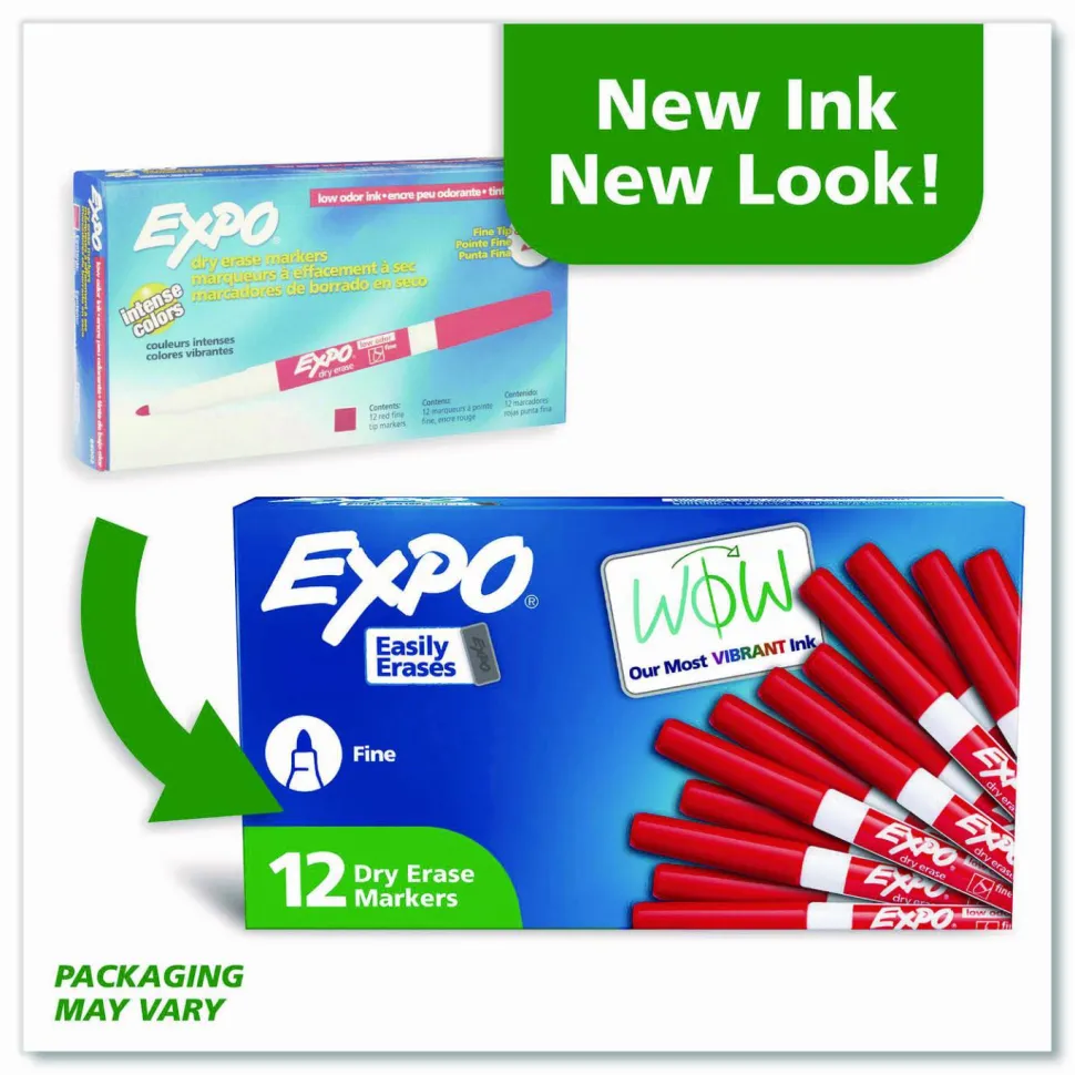 EXPO Low-Odor Dry-Erase Marker, Fine Bullet Tip, Red, Dozen