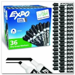 EXPO Low-Odor Dry-Erase Marker Value Pack, Broad Chisel Tip, Black, 36/Box