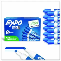 EXPO Low-Odor Dry-Erase Marker, Broad Chisel Tip, Blue, Dozen
