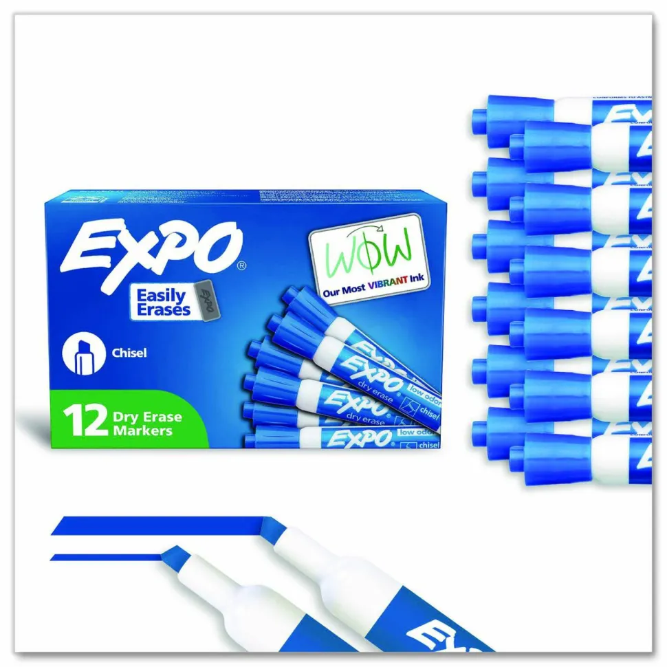 EXPO Low-Odor Dry-Erase Marker, Broad Chisel Tip, Blue, Dozen