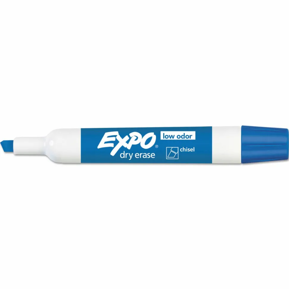 EXPO Low-Odor Dry-Erase Marker, Broad Chisel Tip, Blue, Dozen