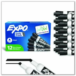 EXPO Low-Odor Dry-Erase Marker, Broad Chisel Tip, Black, Dozen