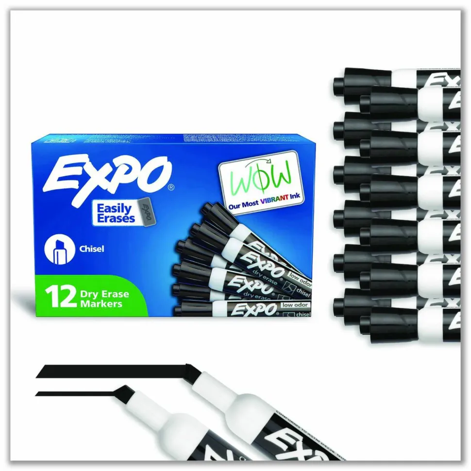 EXPO Low-Odor Dry-Erase Marker, Broad Chisel Tip, Black, Dozen