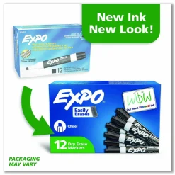EXPO Low-Odor Dry-Erase Marker, Broad Chisel Tip, Black, Dozen
