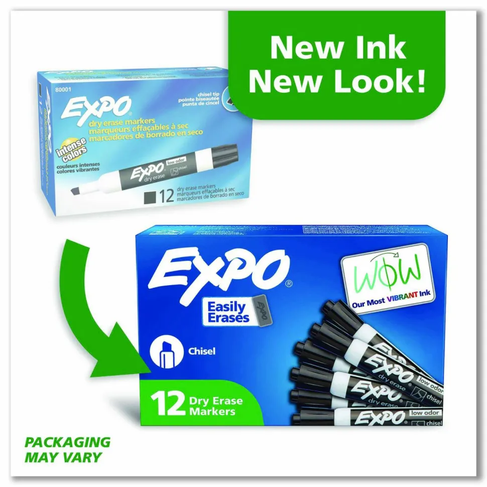 EXPO Low-Odor Dry-Erase Marker, Broad Chisel Tip, Black, Dozen