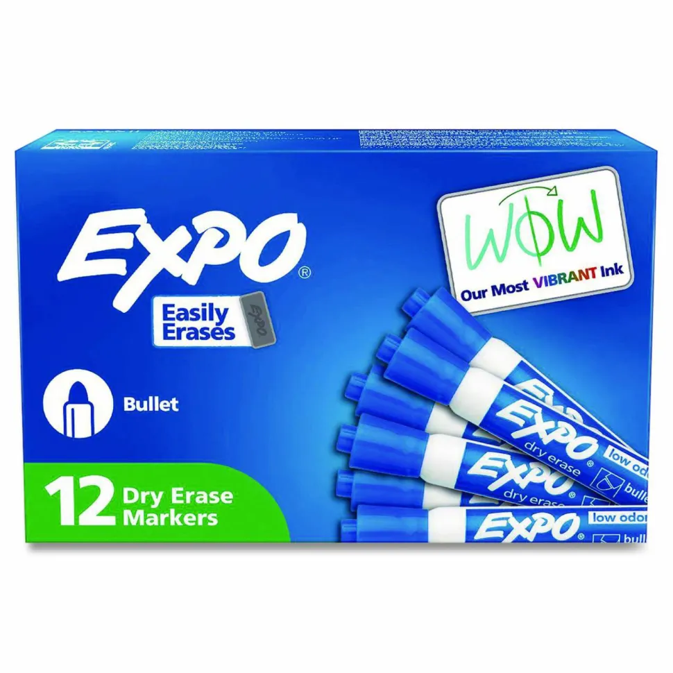 EXPO Low-Odor Dry-Erase Marker, Medium Bullet Tip, Blue, Dozen