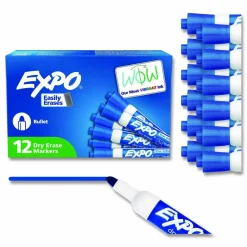 EXPO Low-Odor Dry-Erase Marker, Medium Bullet Tip, Blue, Dozen