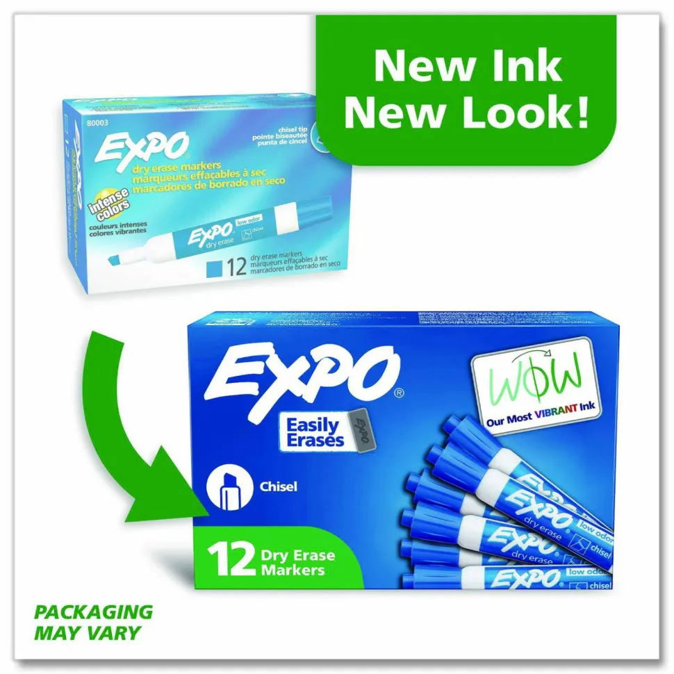 EXPO Low-Odor Dry-Erase Marker, Medium Bullet Tip, Blue, Dozen