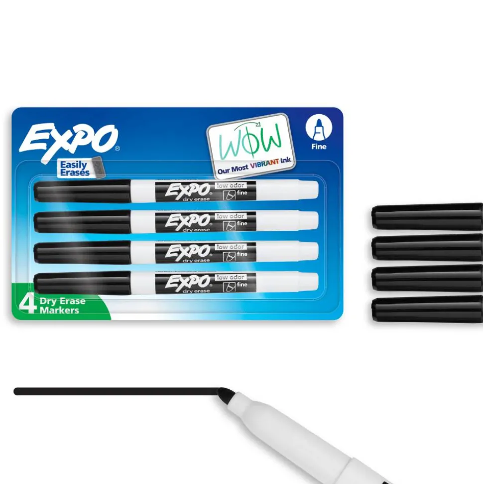EXPO Low-Odor Dry-Erase Markers, Fine Point, Black, Pack Of 4