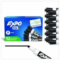 EXPO Low-Odor Dry-Erase Marker, Medium Bullet Tip, Black, Dozen