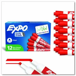 EXPO Low-Odor Dry-Erase Marker, Broad Chisel Tip, Red, Dozen