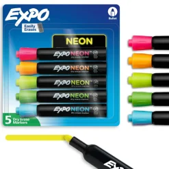 EXPO Neon Dry-Erase Markers, Assorted, Pack Of 5