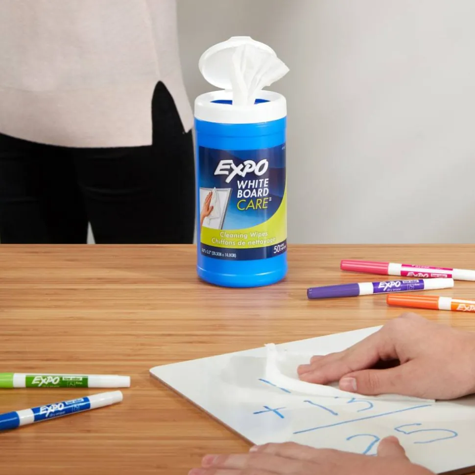 EXPO Dry-Erase Board Cleaning Wet Wipes, 6 x 9, 50 Wipes/Container