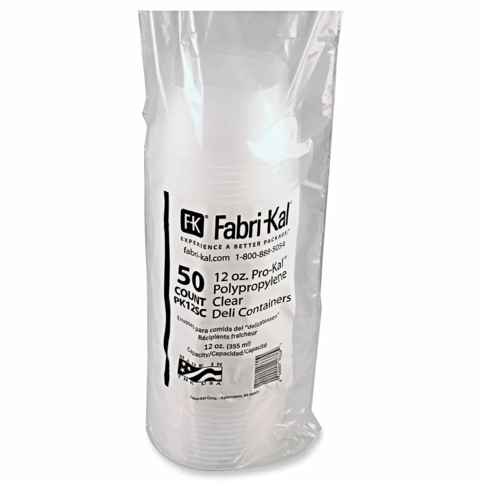 Fabri-Kal Microwavable Deli Containers, 12 oz, 4.6" Diameter x 2.3" h, Clear, Plastic, 500/Carton