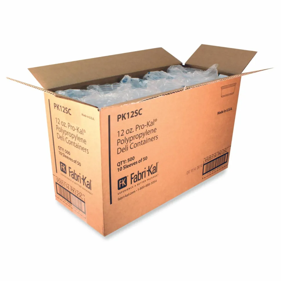 Fabri-Kal Microwavable Deli Containers, 12 oz, 4.6" Diameter x 2.3" h, Clear, Plastic, 500/Carton
