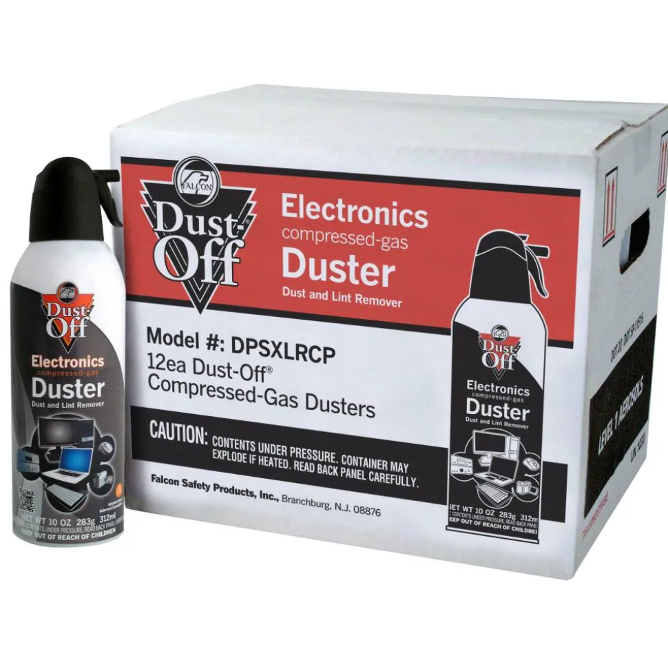 Falcon Safety Dust Off DPSXLRCP Compressed Gas, 10 Oz, Pack Of 12