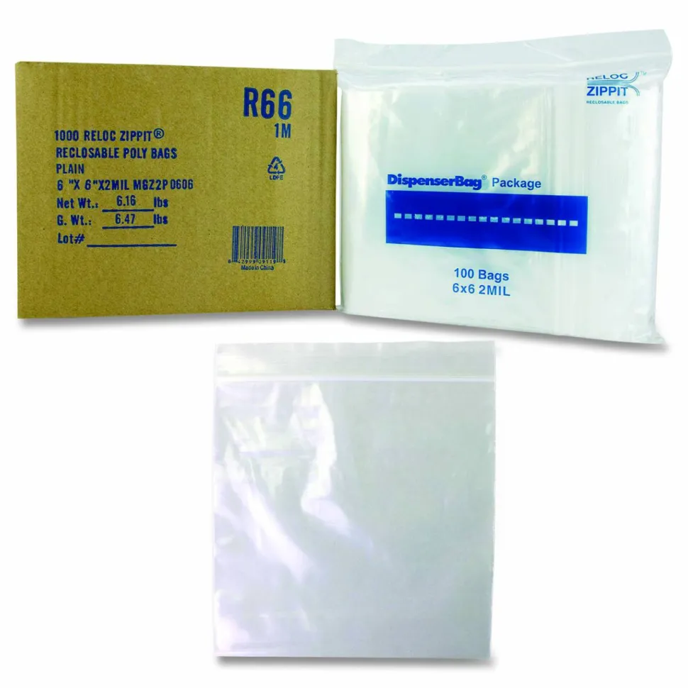 Fantapak Reloc Zippit Plastic Zipper Bags, 6" x 6", Clear, 1,000/Box