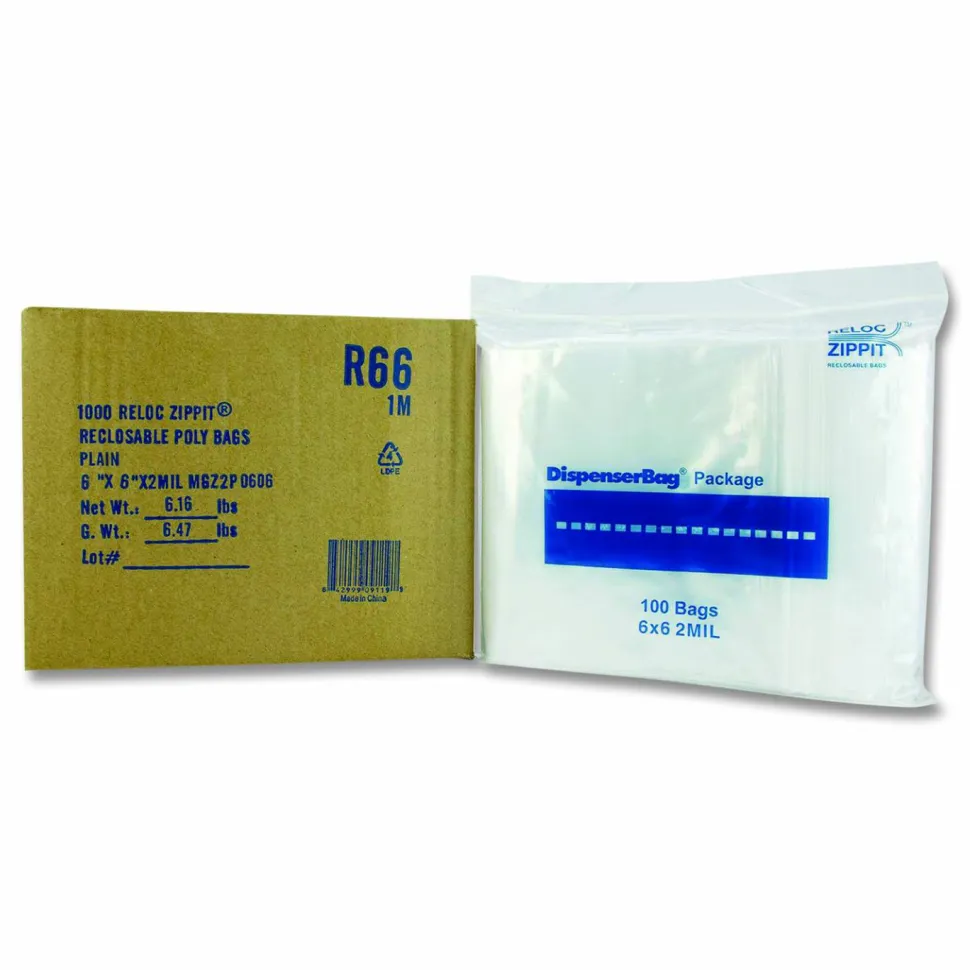 Fantapak Reloc Zippit Plastic Zipper Bags, 6" x 6", Clear, 1,000/Box