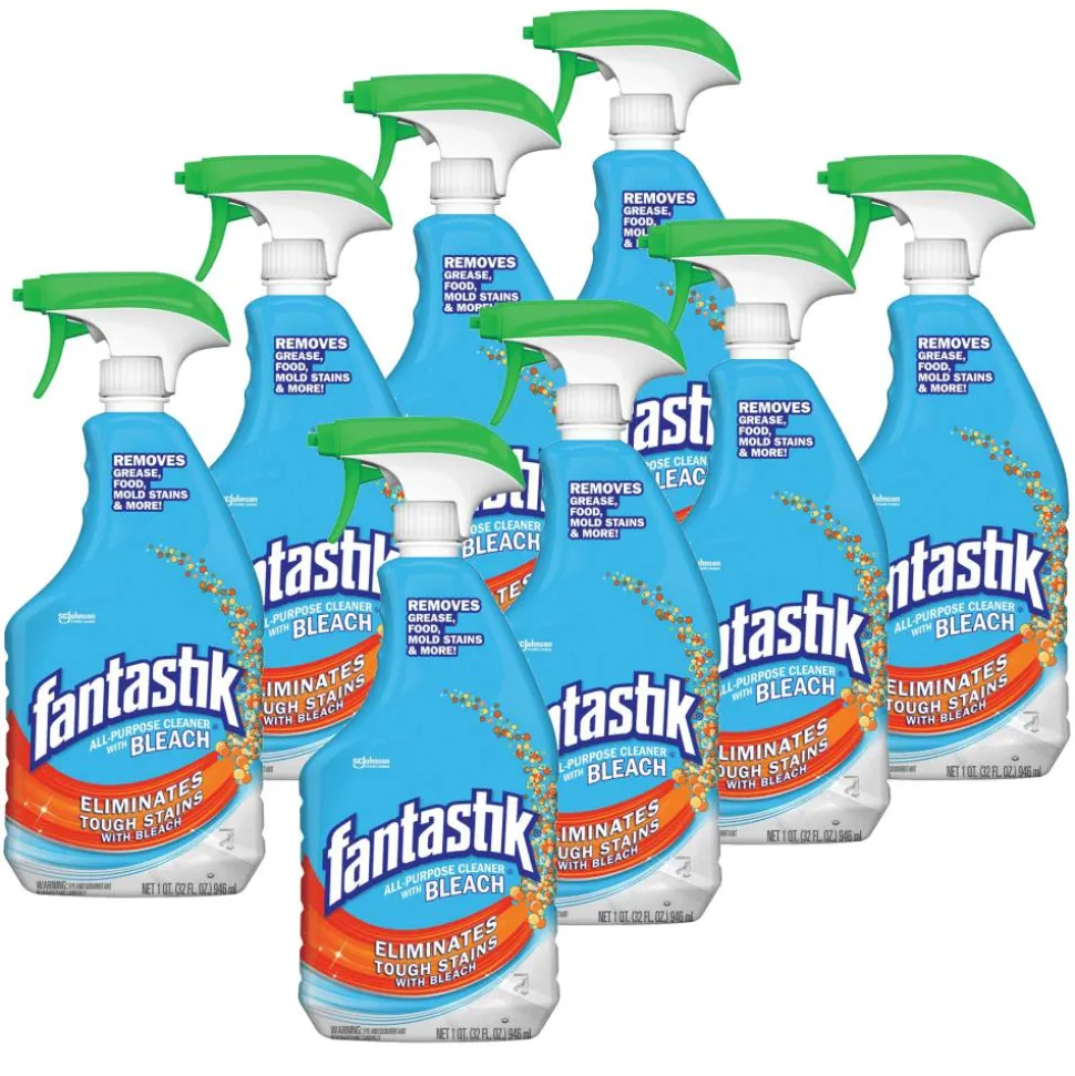 Fantastik All-Purpose Cleaner With Bleach Spray, Fresh Clean Scent, 32 Oz Bottle, Clear, Case Of 8