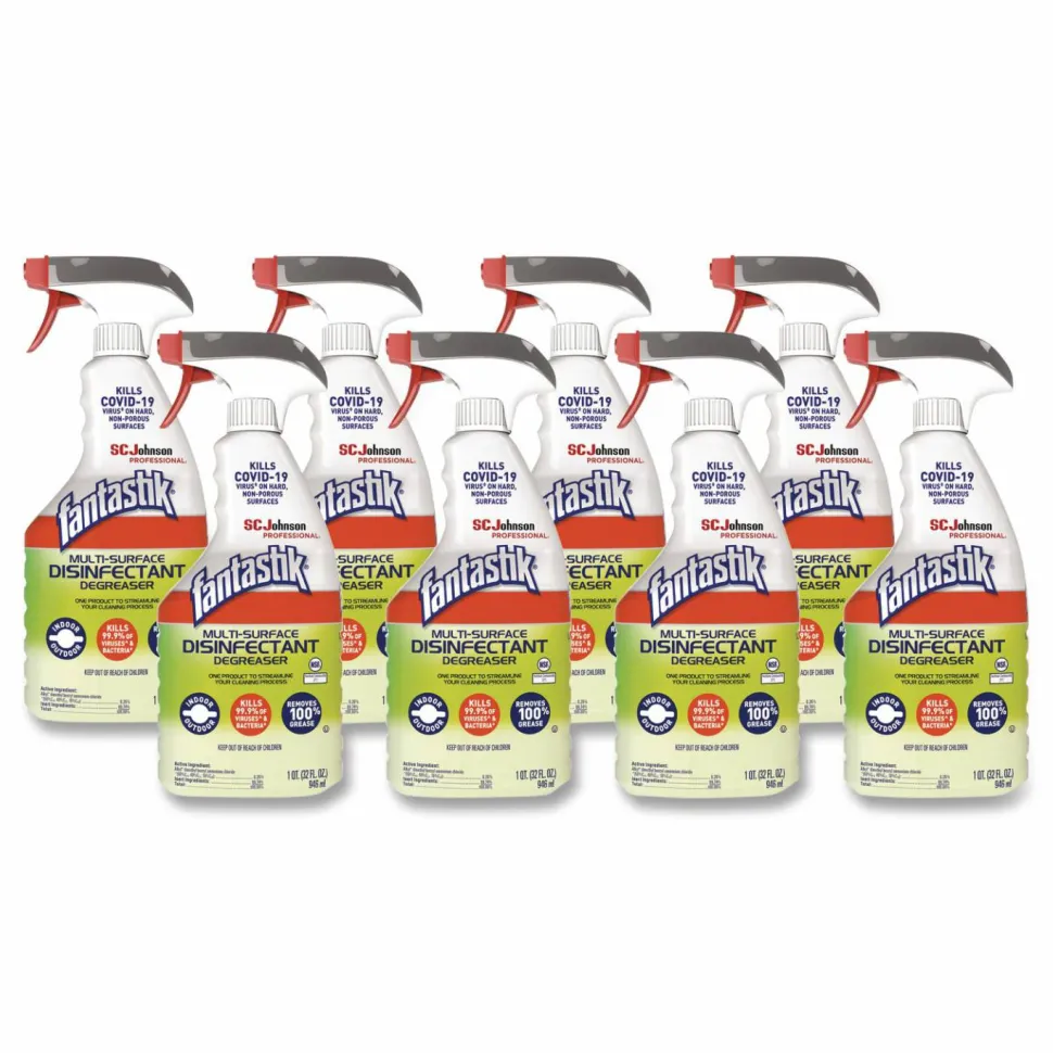 Fantastik Multi-Surface Disinfectant Degreaser, Herbal Scent, 32 oz Spray Bottle, 8/Carton