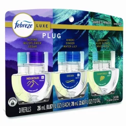 Febreze PLUG Air Freshener Refills, Mountain/Ocean/Rainforest, 2.63 oz, 3/Pack, 6 Packs/Carton
