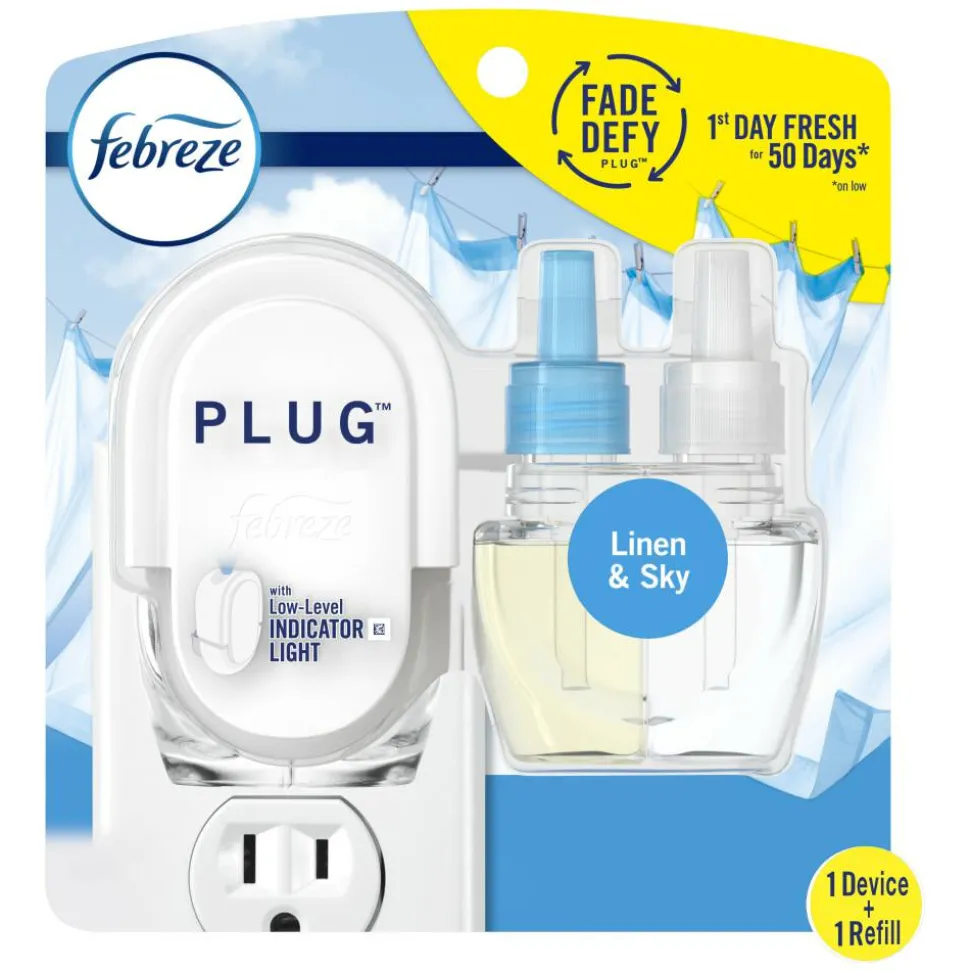 Febreze Plug-In Air Freshener, Starter Kit, Linen & Sky