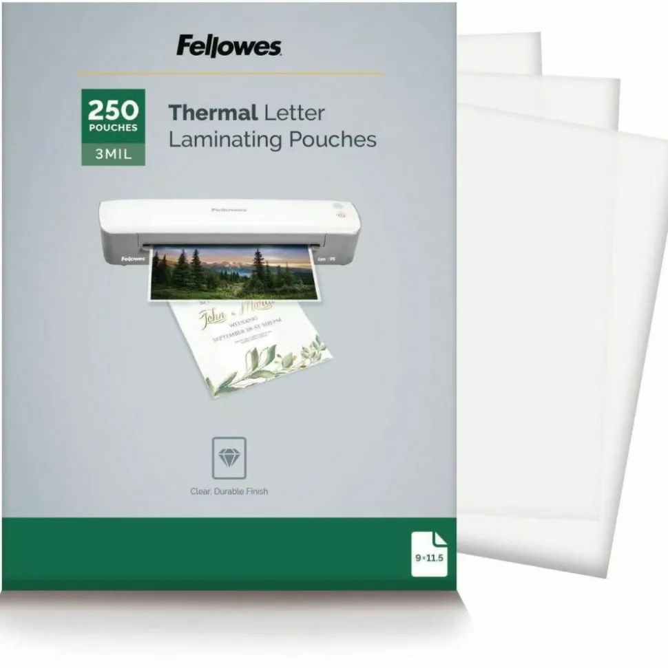 Fellowes Thermal Laminating Pouches, Letter Size, 3 Mil, 9" x 11-1/2", Ultra-Clear, Pack of 250 Pouches