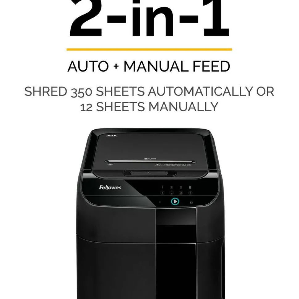 Fellowes AutoMax 350C Auto Feed Cross-Cut Shredder, 350 Auto/12 Manual Sheet Capacity