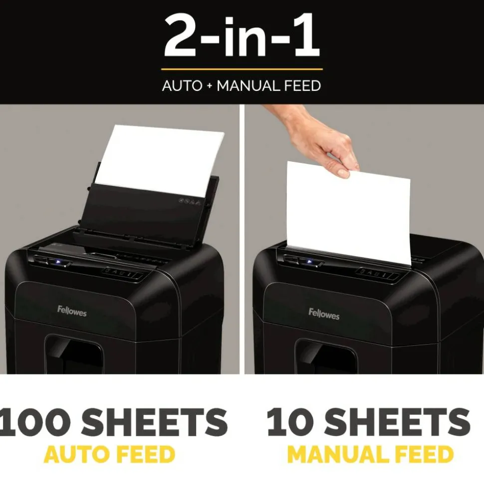 Fellowes AutoMax 100MA Micro-Cut Shredder, 100 Auto/ 10 Manual Sheet Capacity