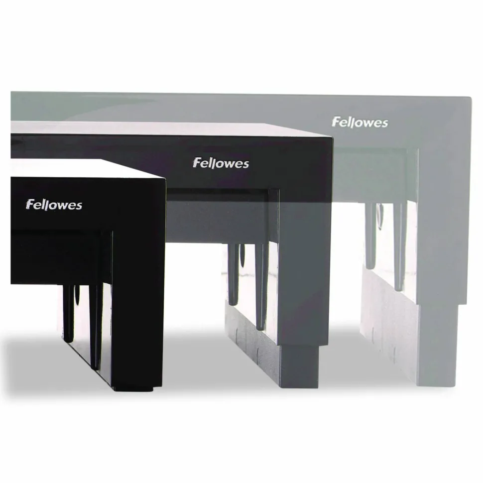 Fellowes Designer Suites Height-Adjustable Monitor Riser With Storage Tray, 4.38"H x 16"W x 9.38"D, Black