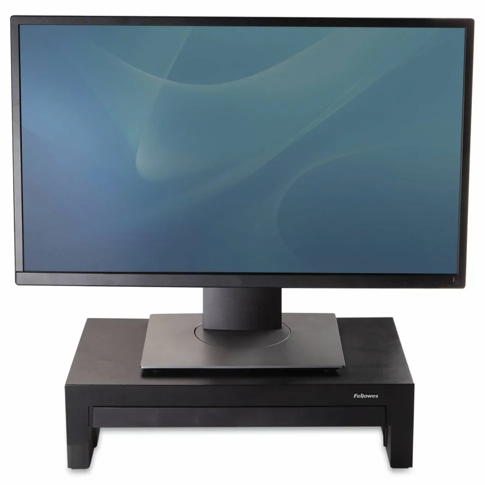 Fellowes Designer Suites Height-Adjustable Monitor Riser With Storage Tray, 4.38"H x 16"W x 9.38"D, Black