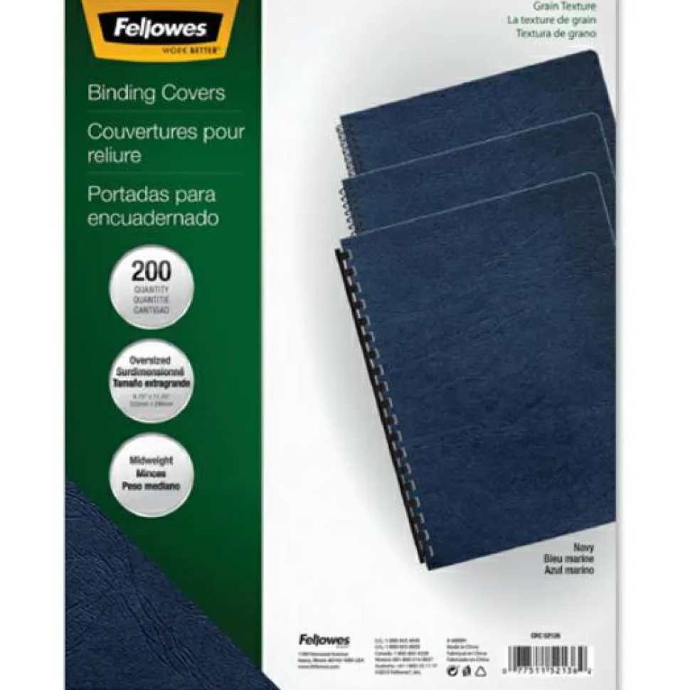 Fellowes Expressions Classic Grain Texture Presentation Covers for Binding Systems, Paper, Round Corners, 11.25 x 8.75, Navy, 200/Pack