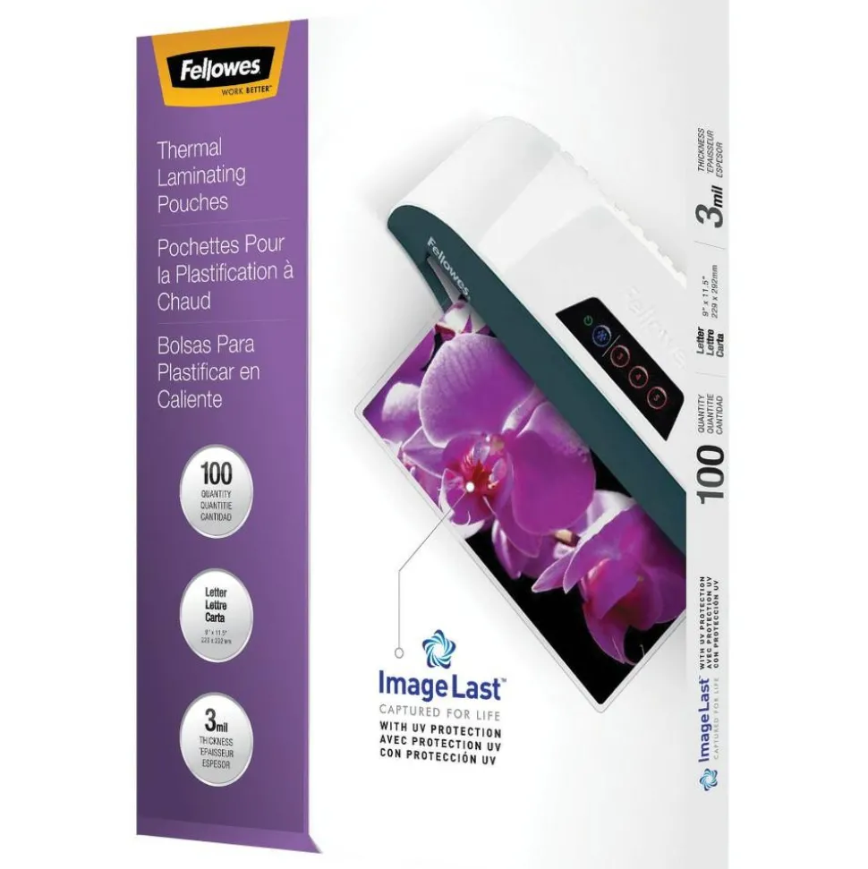Fellowes ImageLast Laminating Pouches, UV Protection, Glossy, 3 Mil, Letter, Pack of 100