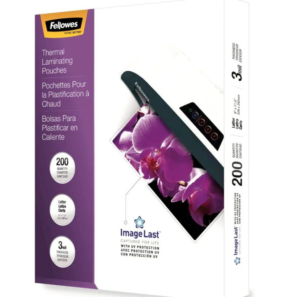 Fellowes ImageLast Thermal Laminating Pouches, Letter, 9 1/2" x 11", 3 mil, Clear, Pack Of 200