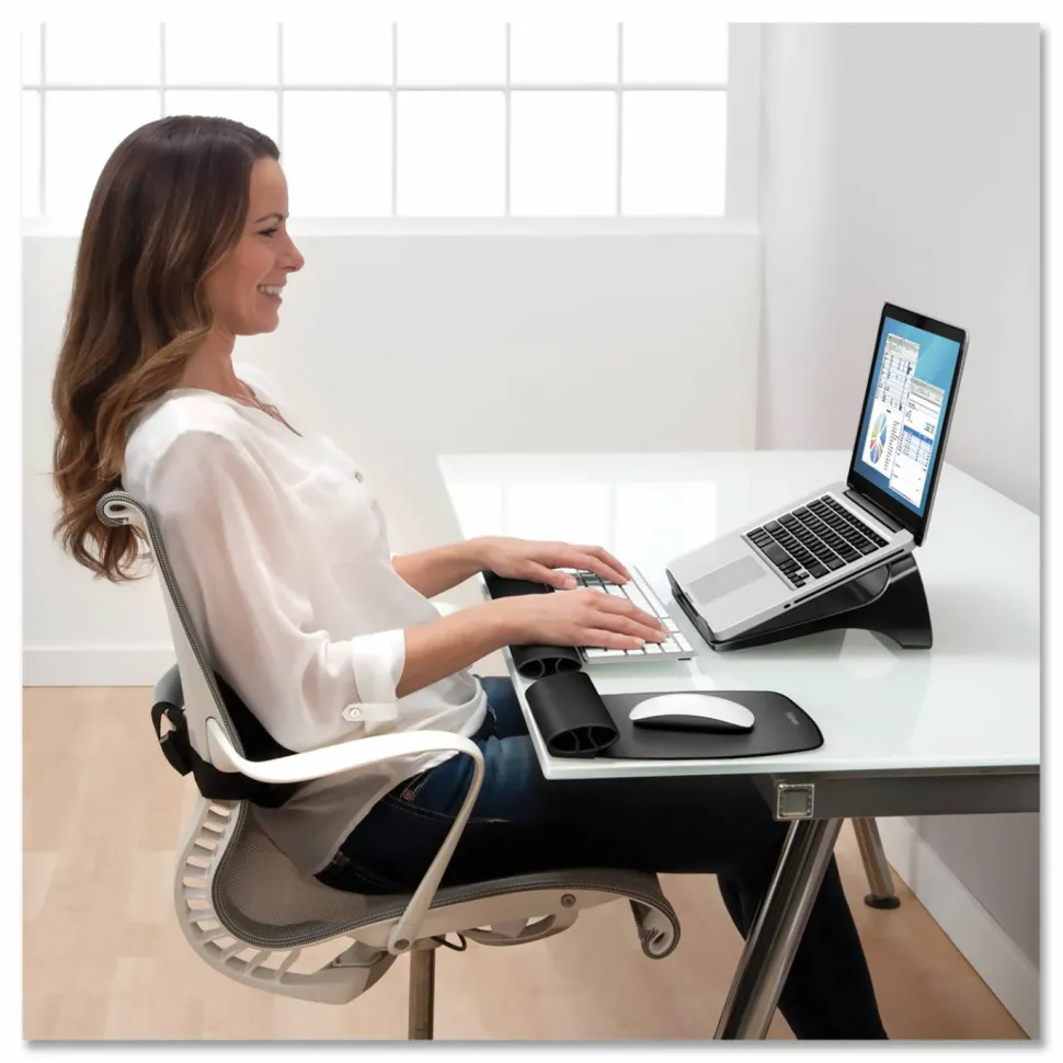 Fellowes I-Spire Series Laptop Lift, 4 1/4"H x 13 1/4"W x 9 3/8"D, Black