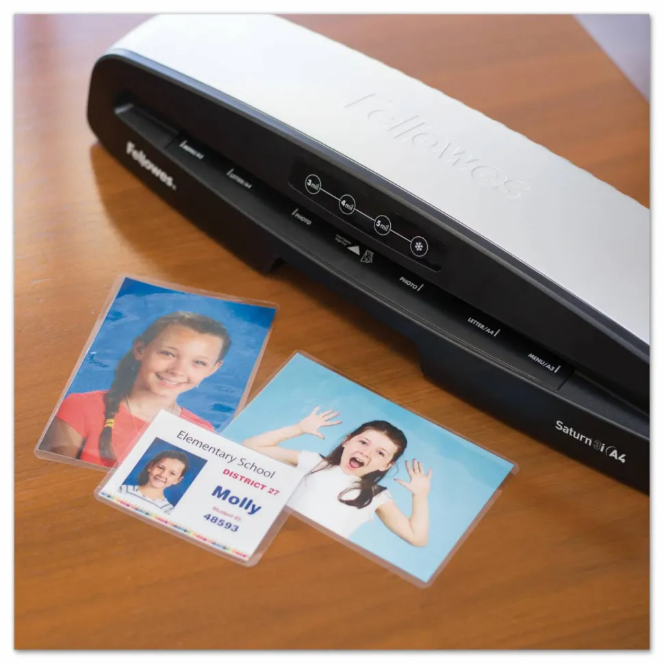 Fellowes Laminating Pouches, 5 mil., 3.88" x 2.63", Gloss Clear, 25/Pack