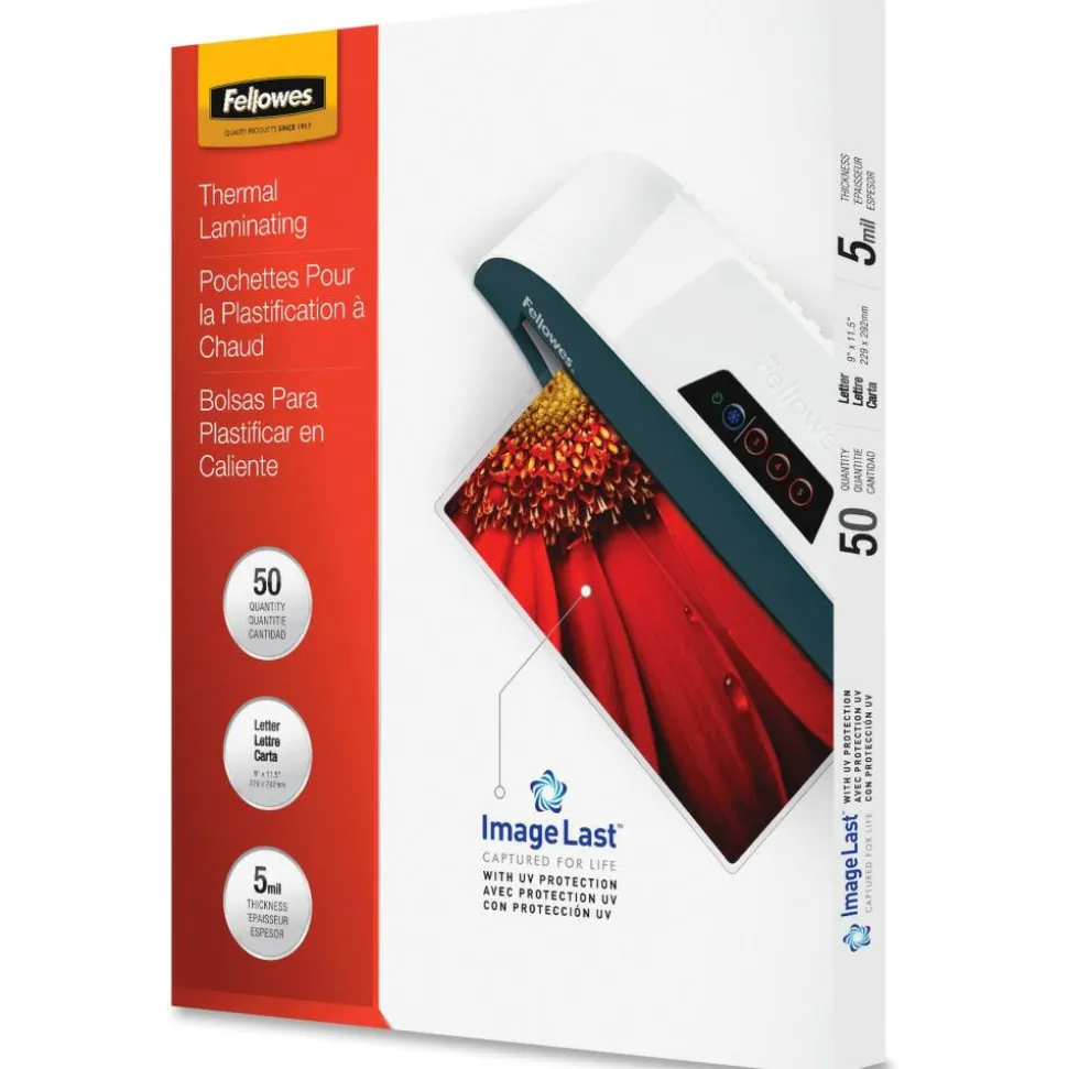 Fellowes Laminating Pouches, Type G, Glossy, 9" x 11.50", 5 mil Thick, Clear, Box Of 50