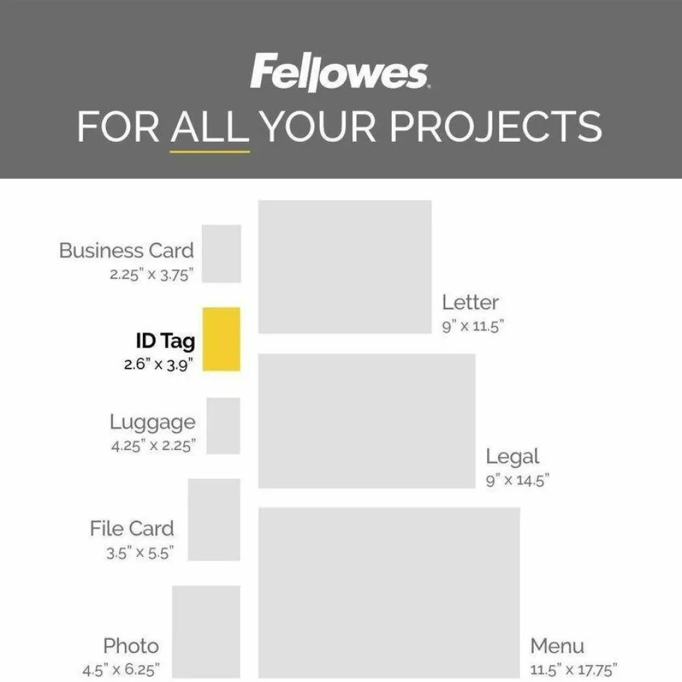 Fellowes Laminating Pouches, 5 mil, 3.88" x 2.63", Gloss Clear, 25/Pack
