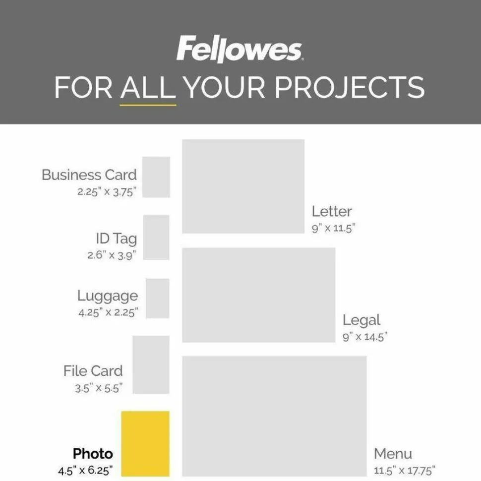 Fellowes Laminating Pouches, 5 mil, 4.5" x 6.25", Gloss Clear, 20/Pack