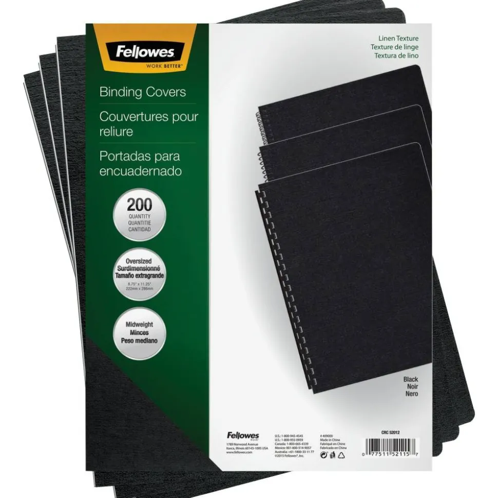 Fellowes Linen Classic Presentation Covers, 8 3/4" x 11 1/4", Black, Pack Of 200