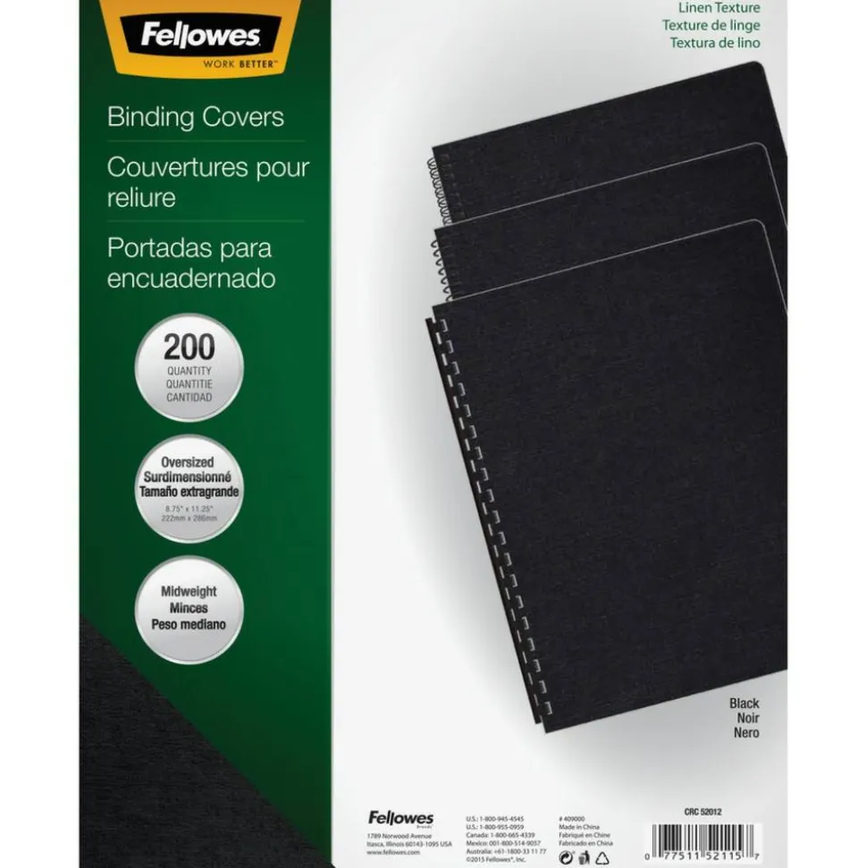 Fellowes Linen Classic Presentation Covers, 8 3/4" x 11 1/4", Black, Pack Of 200
