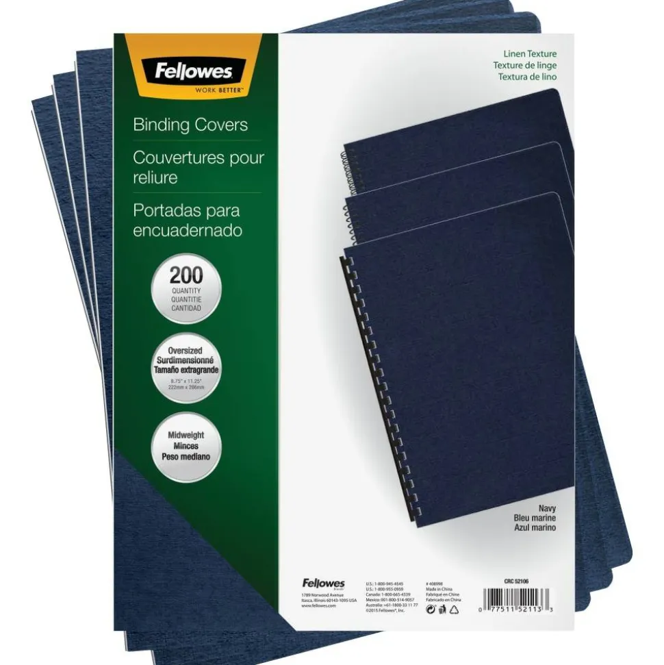 Fellowes Linen Presentation Covers,11-1/4"x8-3/4",200/PK,Navy